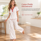 Ensemble de pyjama imprimé pour femme, haut à manches courtes et pantalon long, vêtement de détente confortable et élastique