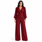 Ensemble deux pièces pour femme, automne-hiver, haut plissé à col V profond et manches bouffantes, avec pantalon large à poches