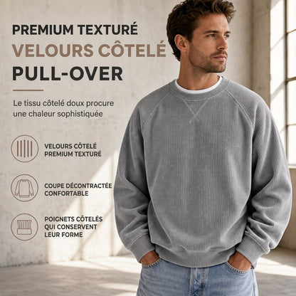 Pull à col rond en velours côtelé à manches longues pour hommes