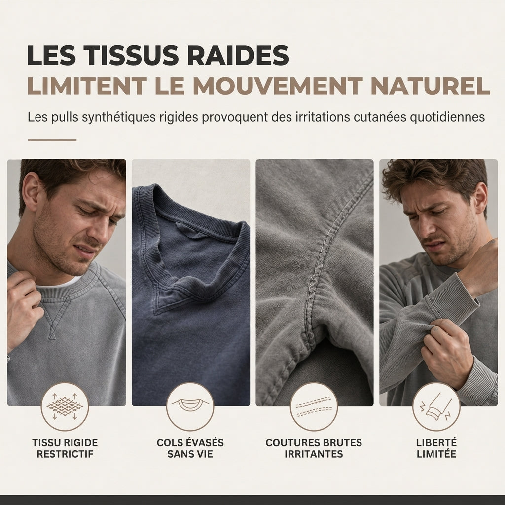 Pull à col rond en velours côtelé à manches longues pour hommes