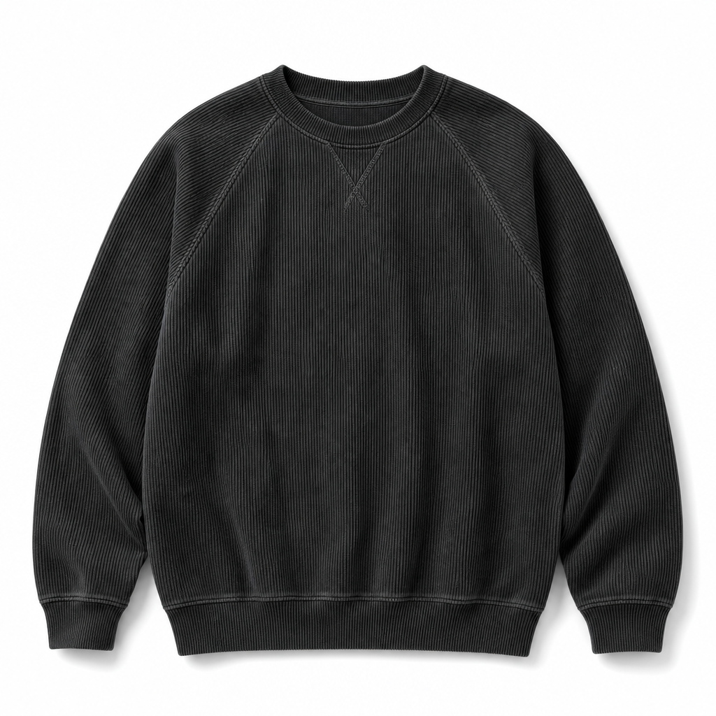 Pull à col rond en velours côtelé à manches longues pour hommes