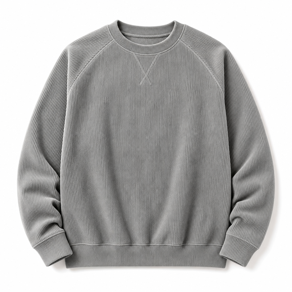 Pull à col rond en velours côtelé à manches longues pour hommes