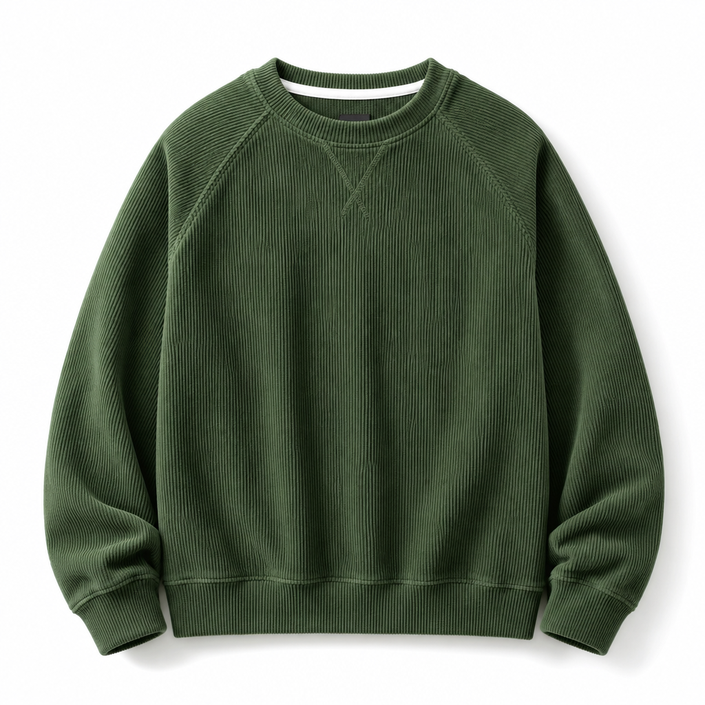 Pull à col rond en velours côtelé à manches longues pour hommes