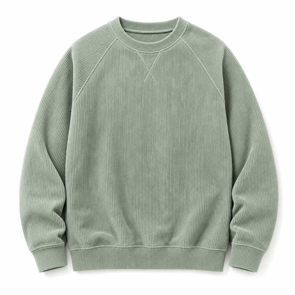 Pull à col rond en velours côtelé à manches longues pour hommes