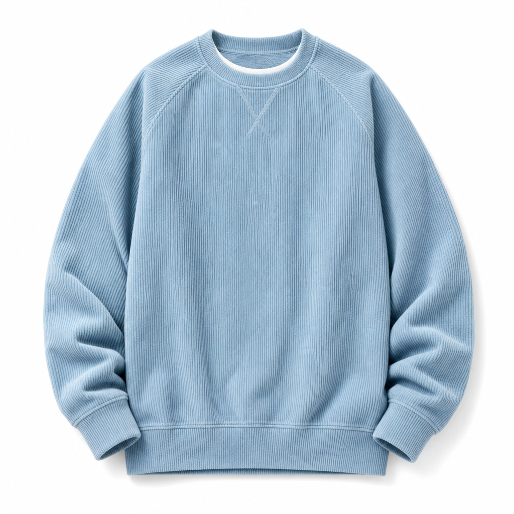 Pull à col rond en velours côtelé à manches longues pour hommes