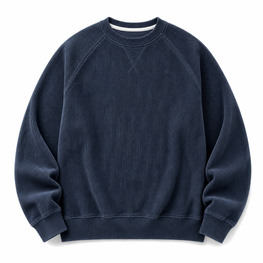 Pull à col rond en velours côtelé à manches longues pour hommes