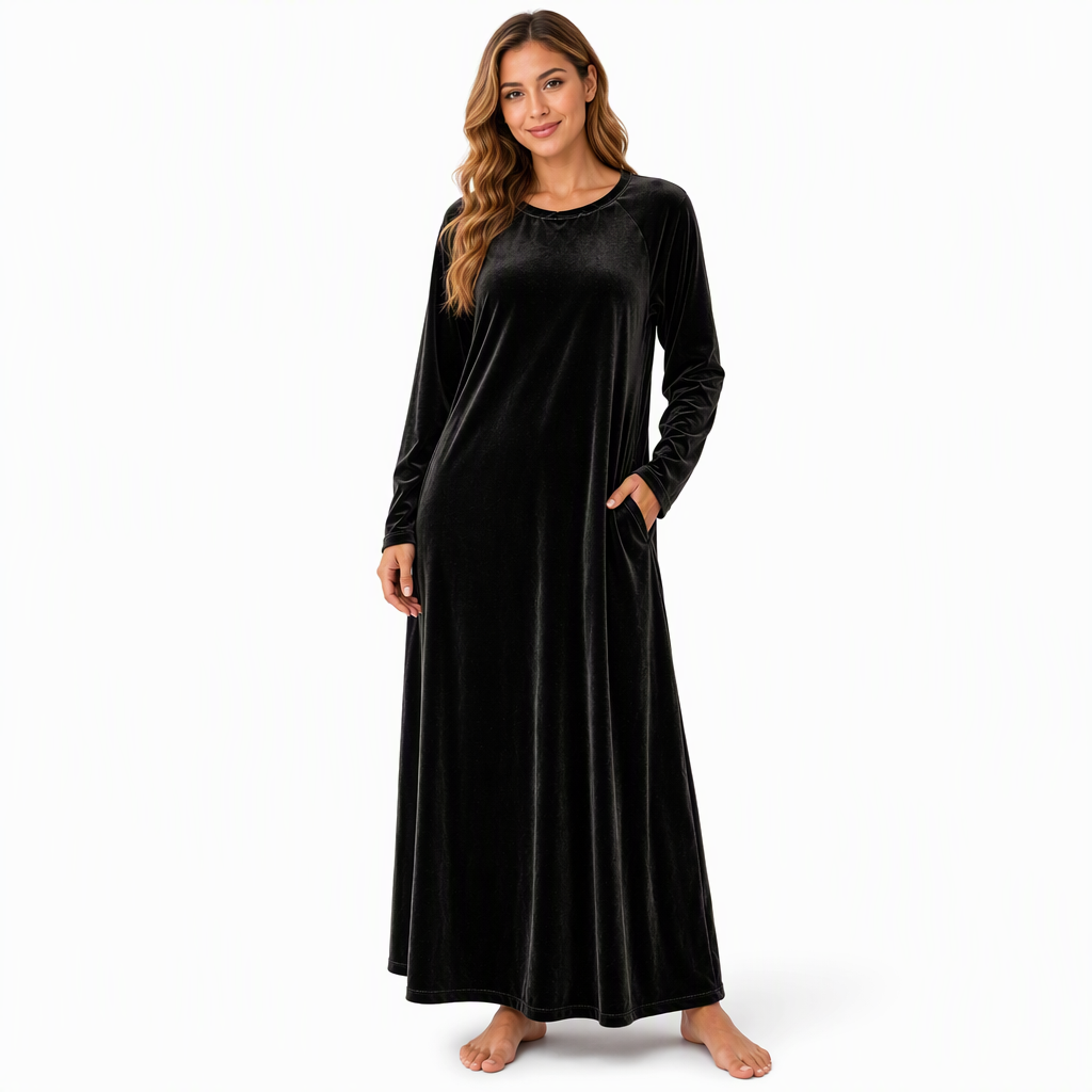 ✨ Robe décontractée en velours à col rond pour femme, avec poches : facile à porter au quotidien 👗