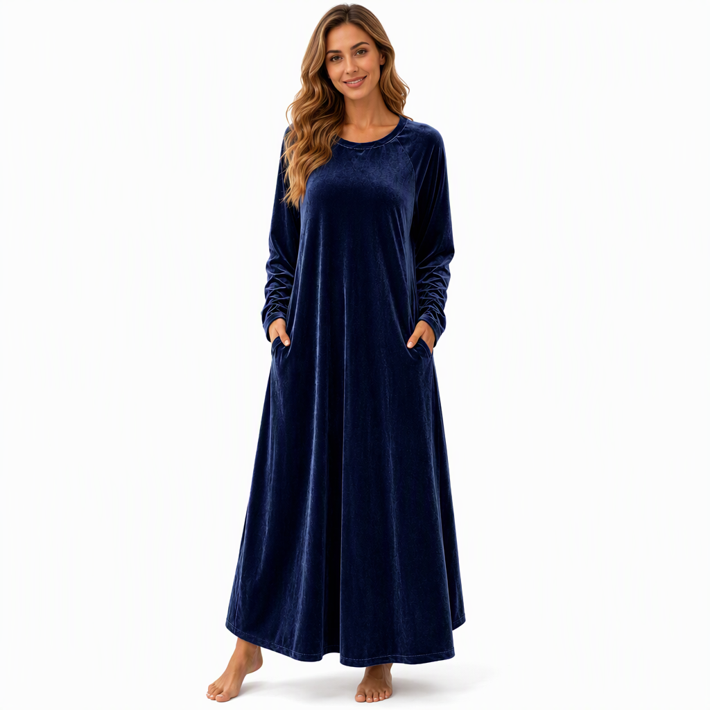 ✨ Robe décontractée en velours à col rond pour femme, avec poches : facile à porter au quotidien 👗