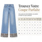 Jeans en denim bleu à imprimé léopard décontracté, lavé et extensible pour femme