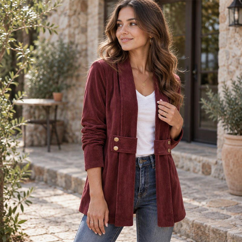 ✨ Veste en velours côtelé pour femme, ouverte sur le devant : facile à porter au quotidien 🧥