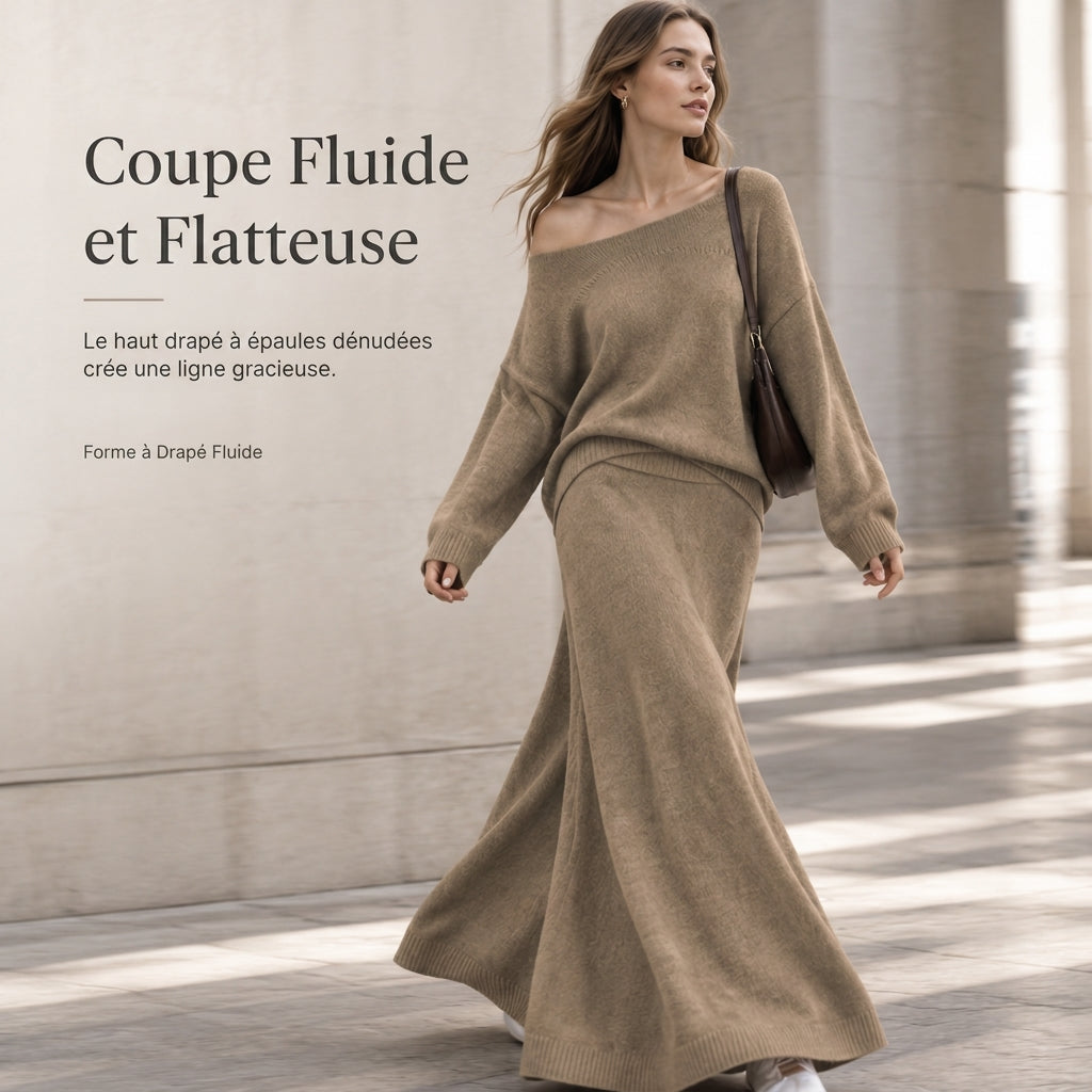 Ensemble deux pièces en maille pour femme, coupe décontractée