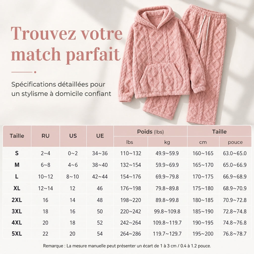 Ensemble de détente 2 pièces en tissu pelucheux pour femme, sweat à capuche et pantalon