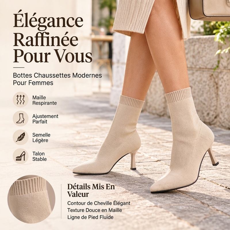 Bottes Femme élégantes à Bout Pointu et Talon Aiguille en Maille