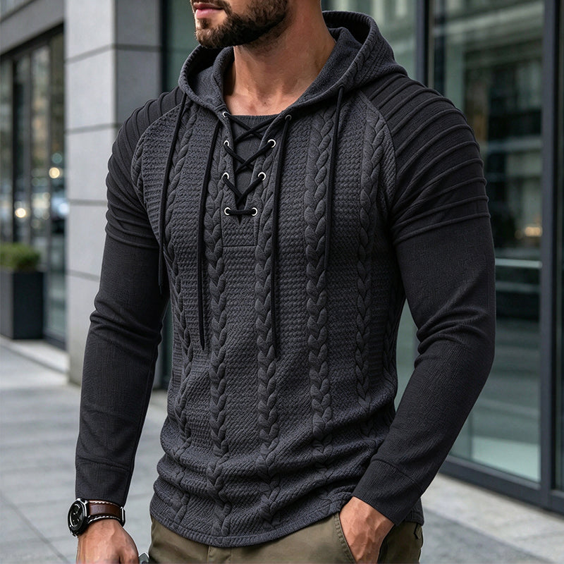 Pull à capuche pour homme, épaules texturées et plissées