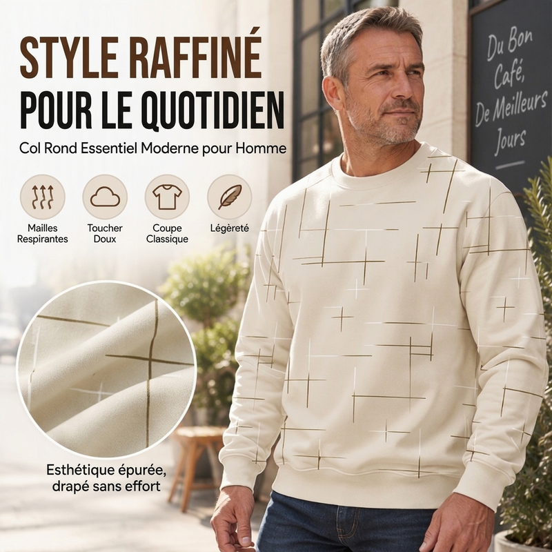 Sweat-shirt homme à col rond et imprimé lignes