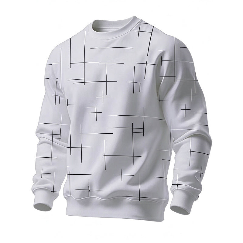 Sweat-shirt homme à col rond et imprimé lignes