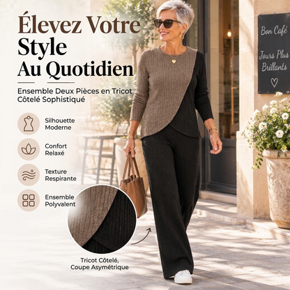 Ensemble 2 pièces en maille côtelée colorée et de détente pour femme