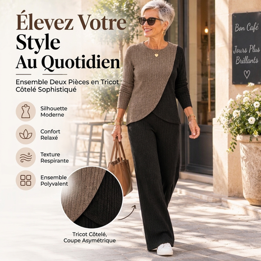 Ensemble 2 pièces en maille côtelée colorée et de détente pour femme