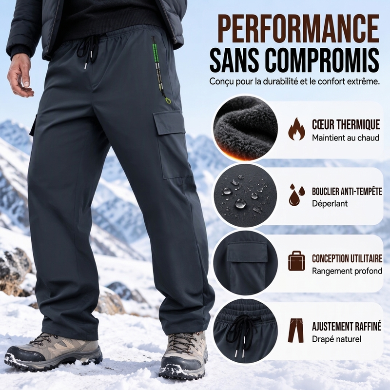 Pantalon cargo imperméable et doublure pelucheuse pour homme