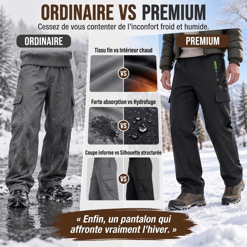 Pantalon cargo imperméable et doublure pelucheuse pour homme