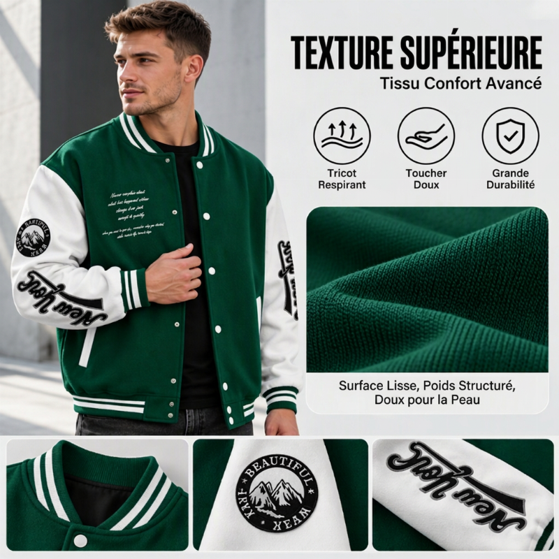 Veste de baseball d'occasion à bloc de couleurs pour hommes