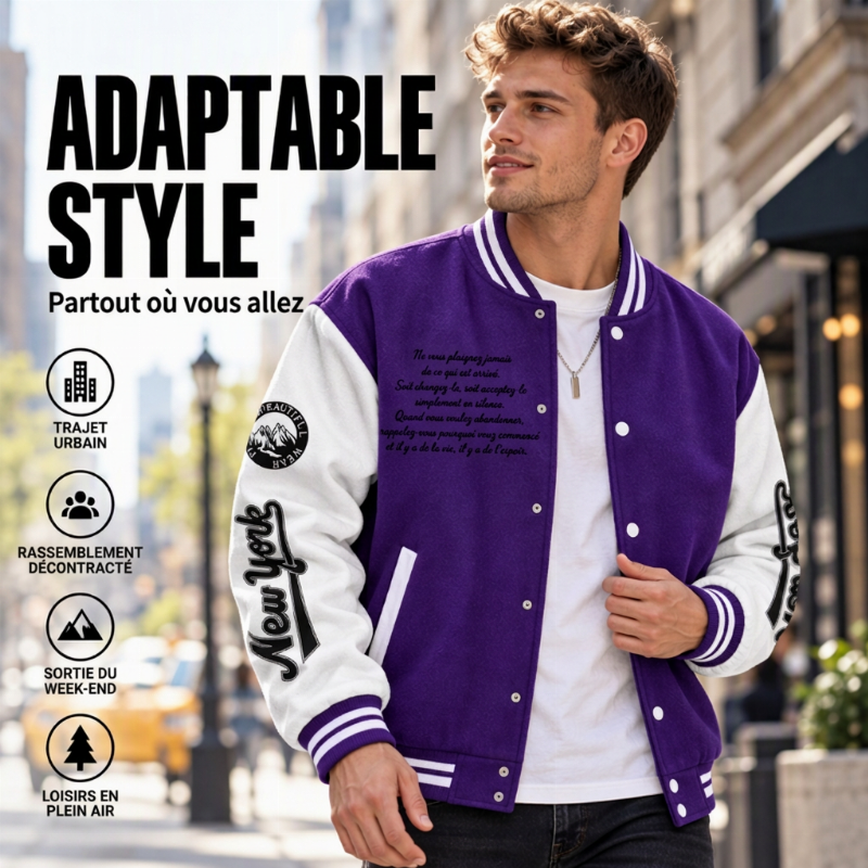 Veste de baseball d'occasion à bloc de couleurs pour hommes