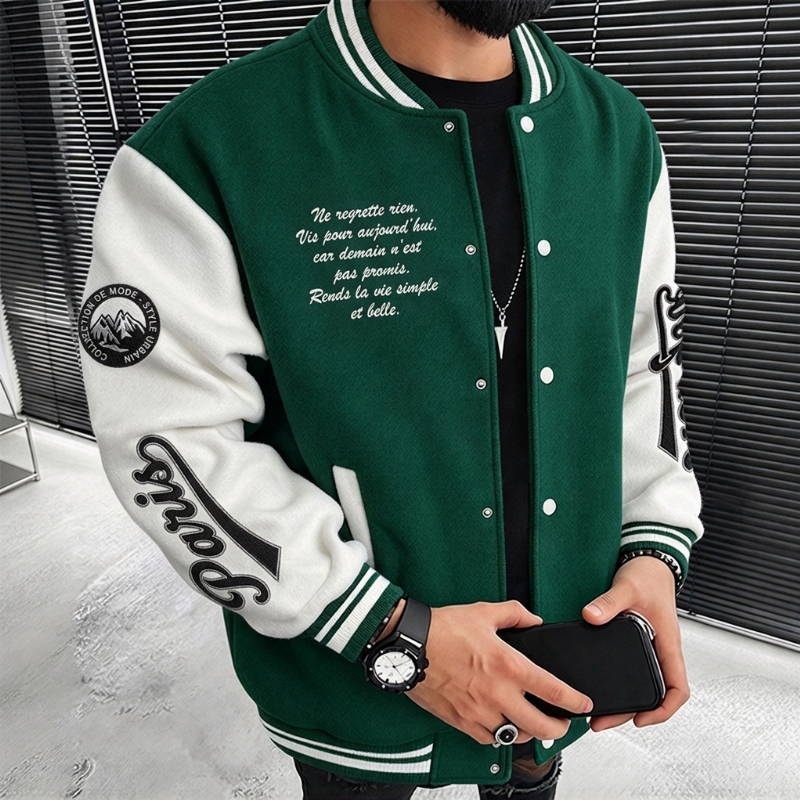 Veste de baseball d'occasion à bloc de couleurs pour hommes