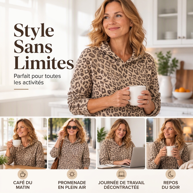Sweat-shirt décontracté à imprimé léopard pour femme
