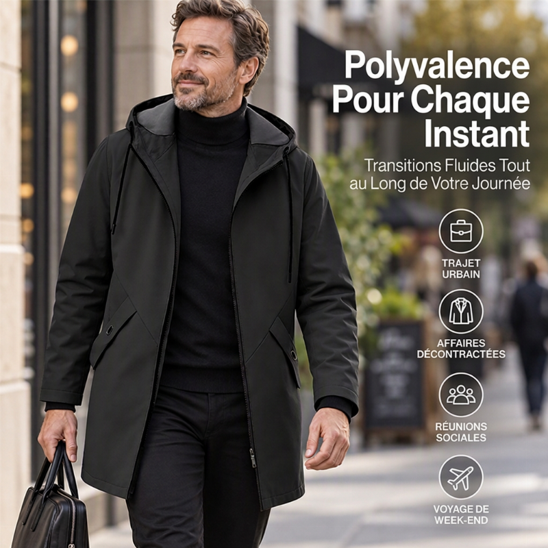 Trench-coat à capuche mi-long pour homme