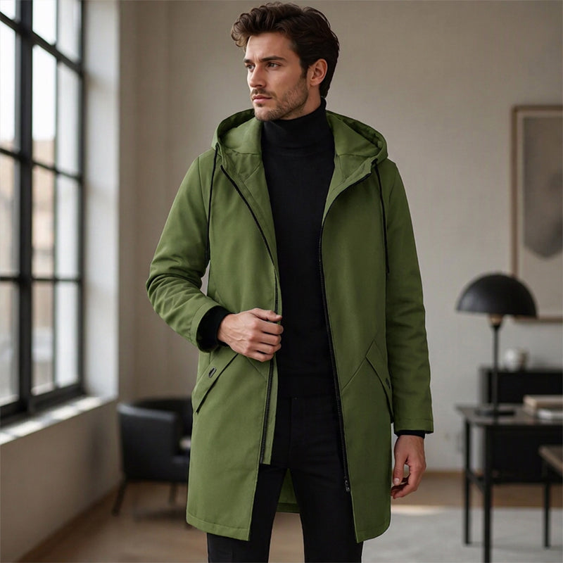 Trench-coat à capuche mi-long pour homme