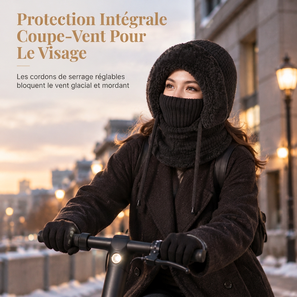 Bonnet en tricot épais pour femme avec tour de cou et masque facial intégrés, bonnet chaud de protection des oreilles pour les activités extérieures en hiver