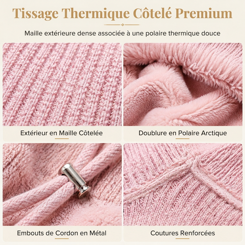 Bonnet en tricot épais pour femme avec tour de cou et masque facial intégrés, bonnet chaud de protection des oreilles pour les activités extérieures en hiver