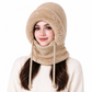 Bonnet en tricot épais pour femme avec tour de cou et masque facial intégrés, bonnet chaud de protection des oreilles pour les activités extérieures en hiver