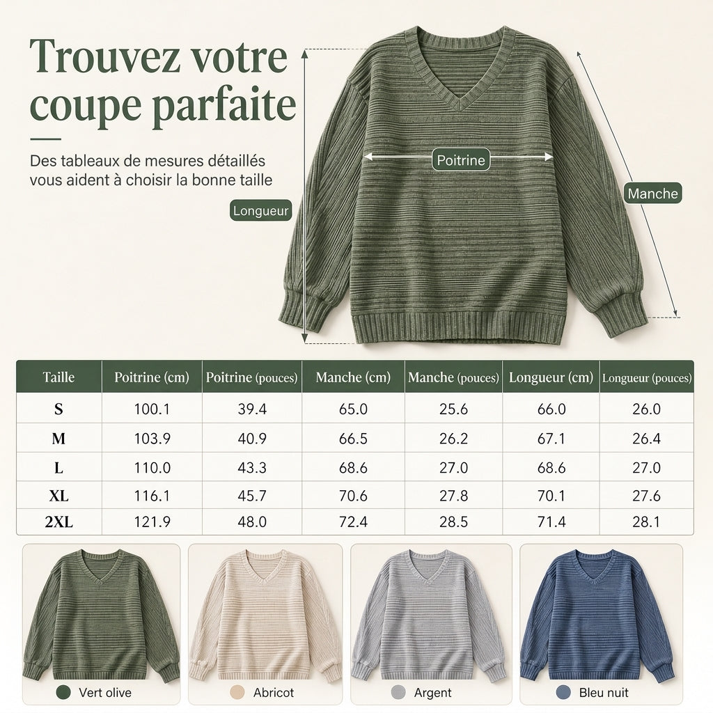 Haut décontracté à manches longues et col en V pour femme