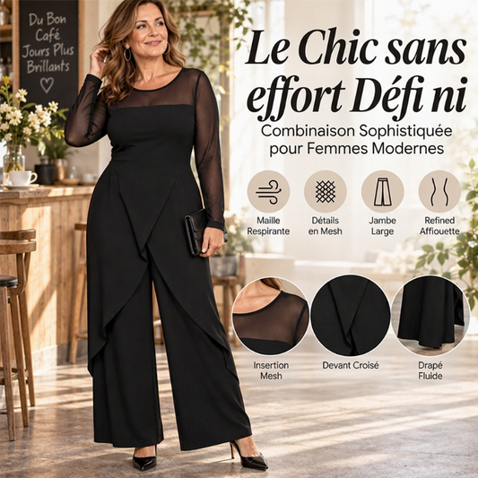 ✨ Combinaison élégante pour femme à manches longues en maille, avec superposition enveloppante 🧶