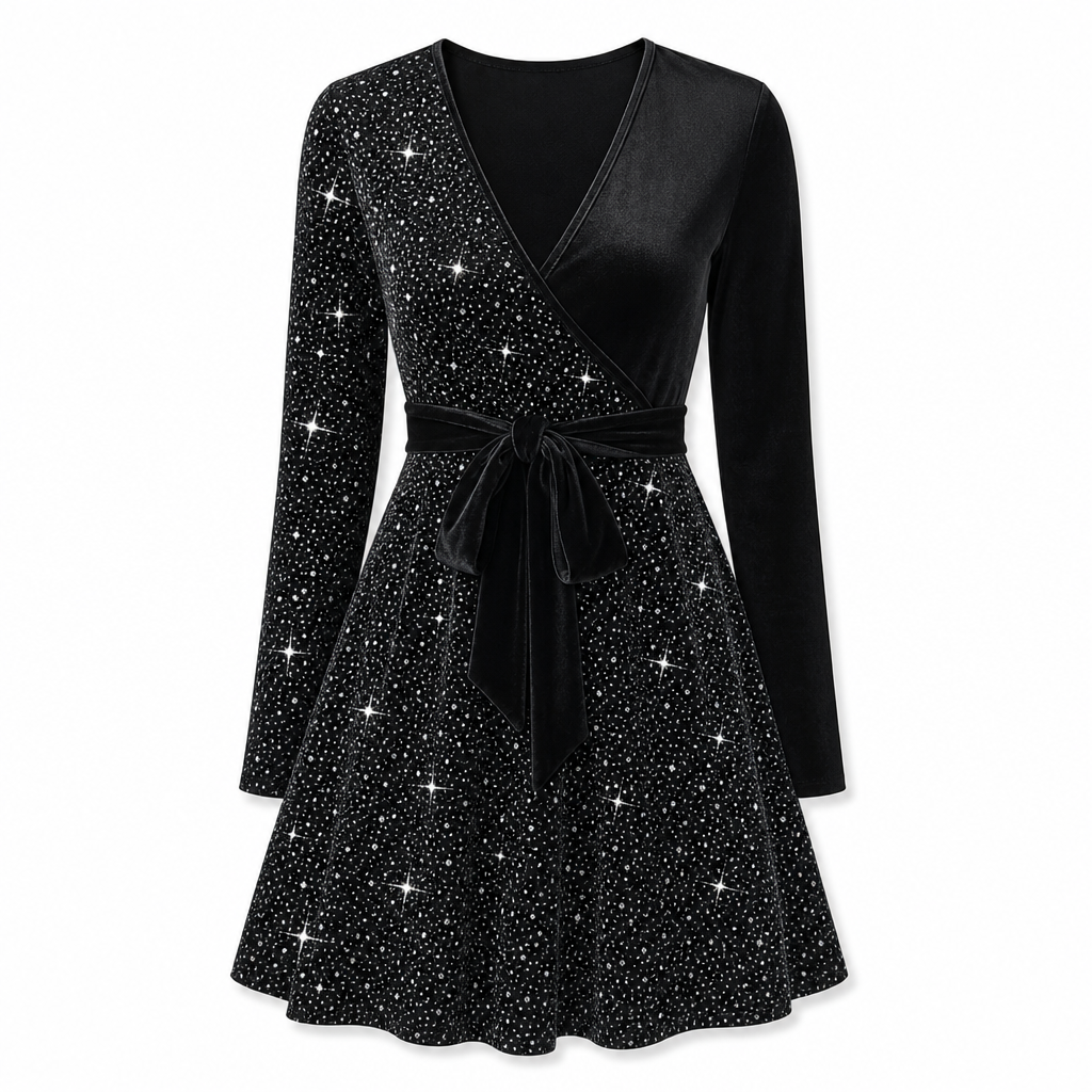 Roche femme moulante à sequins sexy avec col en V et ourlet asymétrique