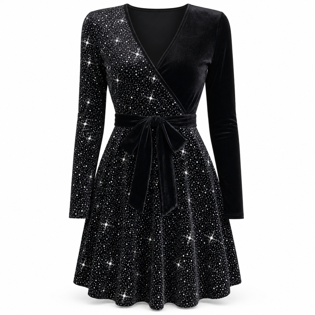 Roche femme moulante à sequins sexy avec col en V et ourlet asymétrique