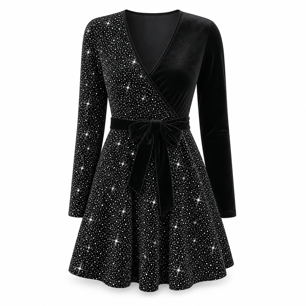 Roche femme moulante à sequins sexy avec col en V et ourlet asymétrique
