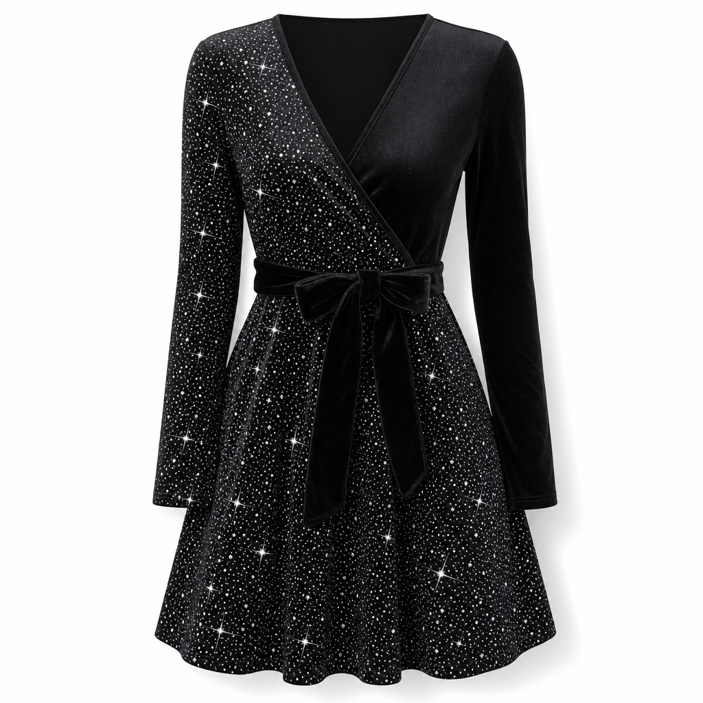 Roche femme moulante à sequins sexy avec col en V et ourlet asymétrique