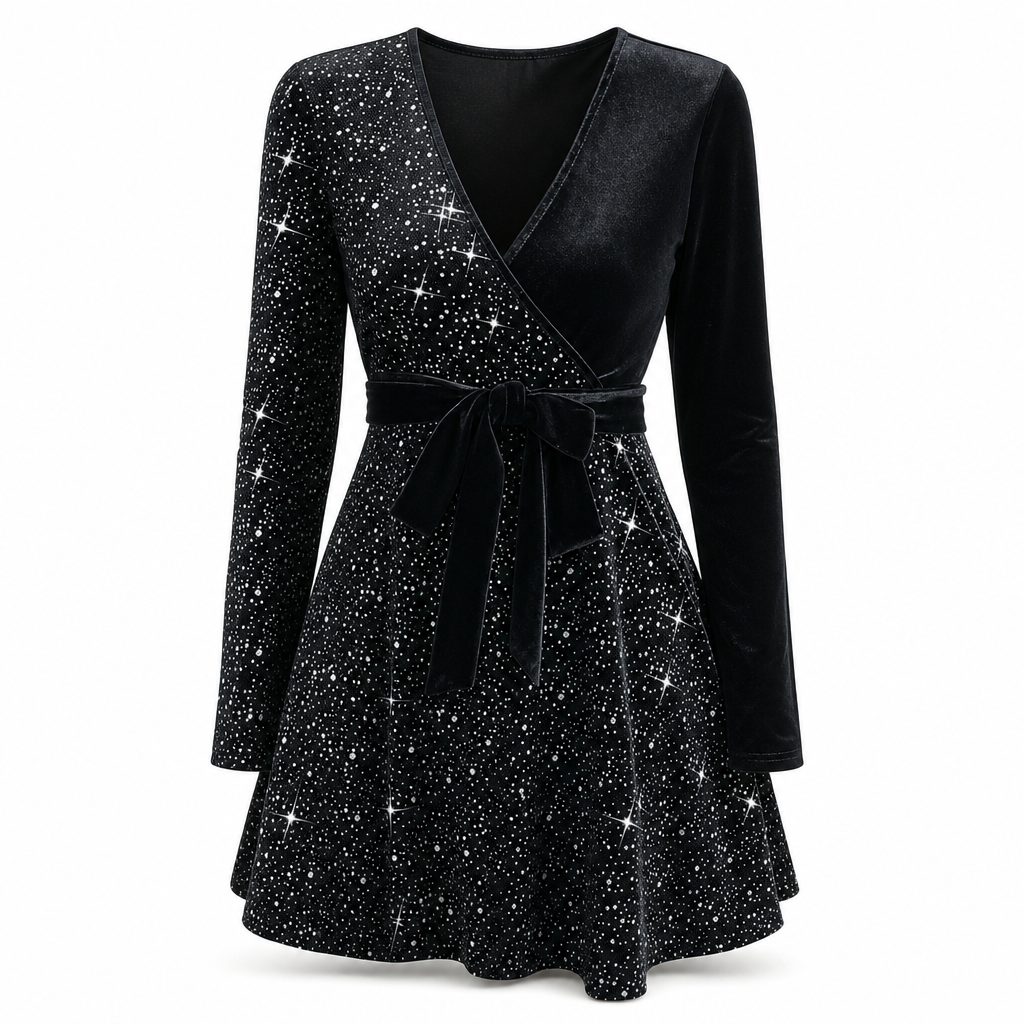Roche femme moulante à sequins sexy avec col en V et ourlet asymétrique