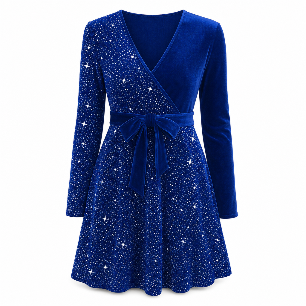 Roche femme moulante à sequins sexy avec col en V et ourlet asymétrique