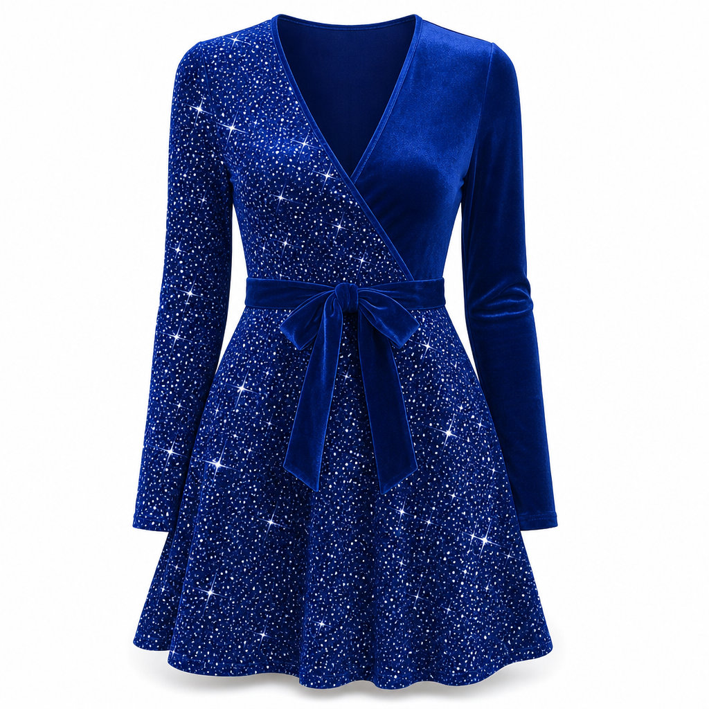 Roche femme moulante à sequins sexy avec col en V et ourlet asymétrique