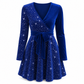 Roche femme moulante à sequins sexy avec col en V et ourlet asymétrique