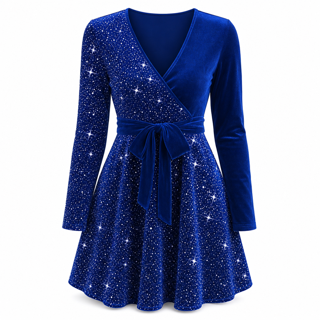 Roche femme moulante à sequins sexy avec col en V et ourlet asymétrique