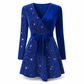 Roche femme moulante à sequins sexy avec col en V et ourlet asymétrique