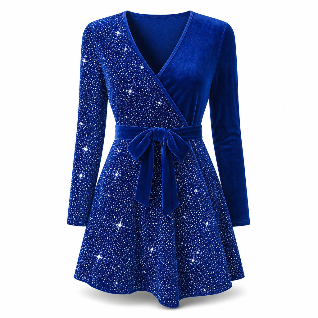 Roche femme moulante à sequins sexy avec col en V et ourlet asymétrique