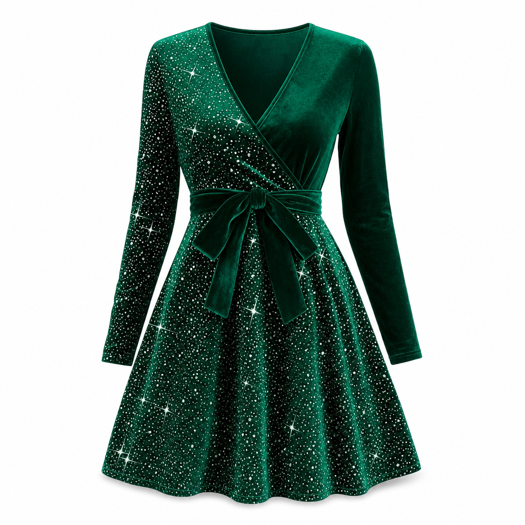 Roche femme moulante à sequins sexy avec col en V et ourlet asymétrique