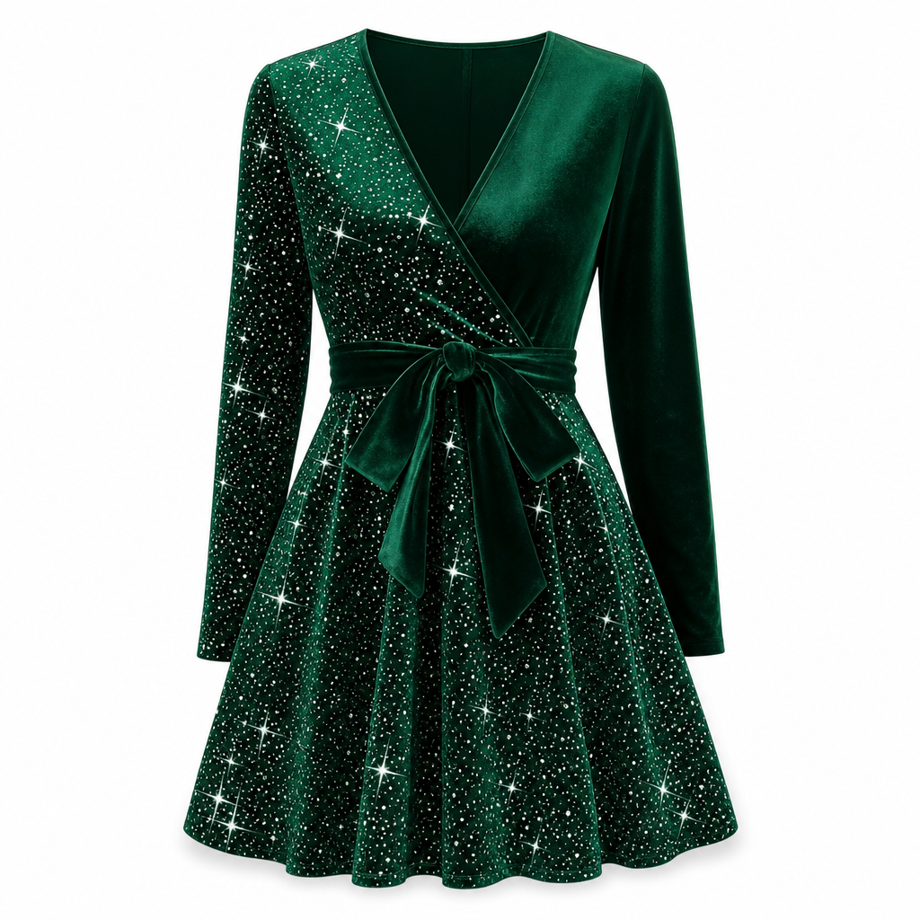 Roche femme moulante à sequins sexy avec col en V et ourlet asymétrique