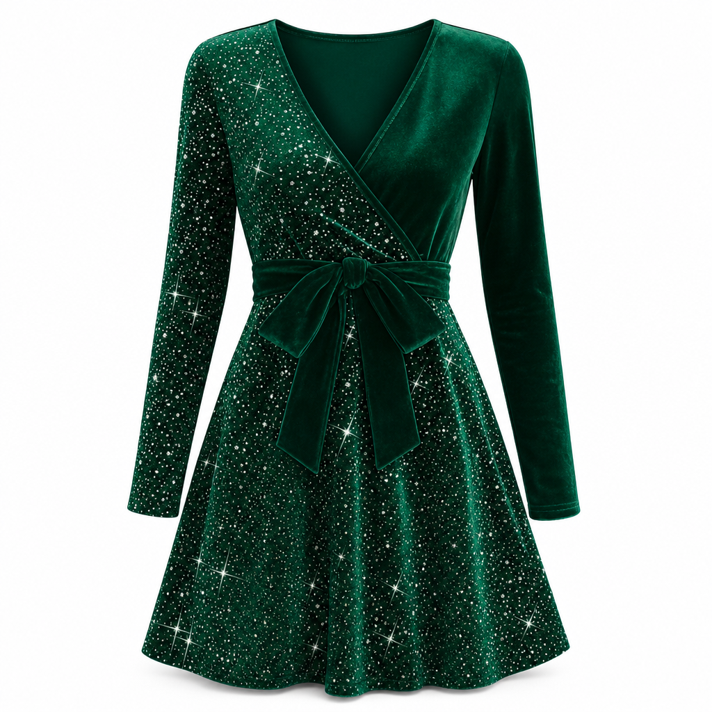 Roche femme moulante à sequins sexy avec col en V et ourlet asymétrique