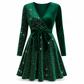 Roche femme moulante à sequins sexy avec col en V et ourlet asymétrique